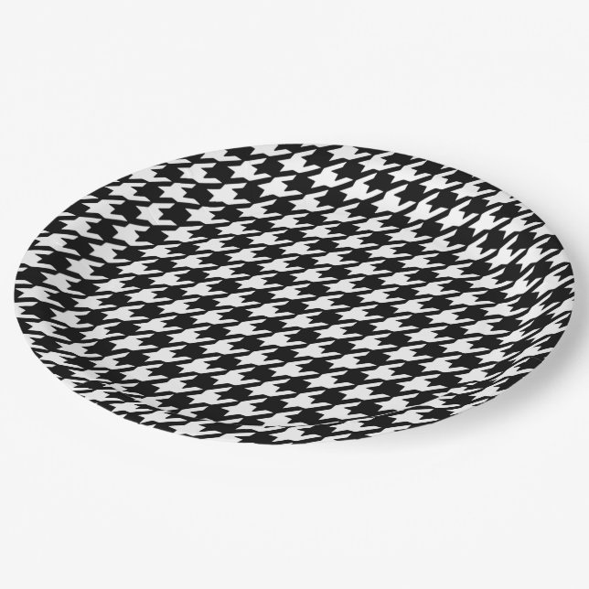 Classic Black and White Houndstooth Pattern Paper Plate (Angled)