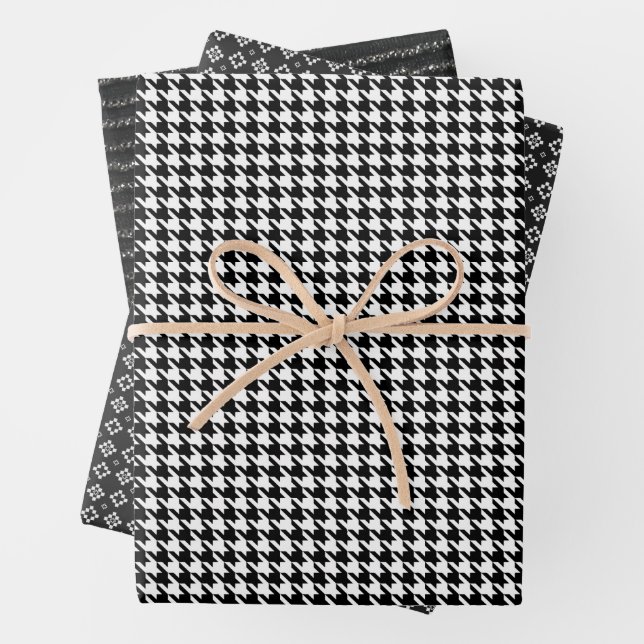 Classic Black and White Houndstooth Pattern  Wrapping Paper Sheet (In situ)