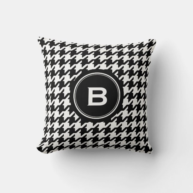 Classic black and white houndstooth with monogram cushion (Front)