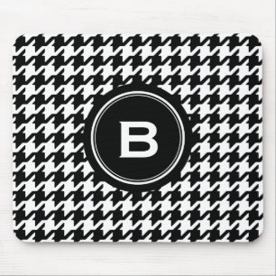 Classic black and white houndstooth with monogram mouse mat