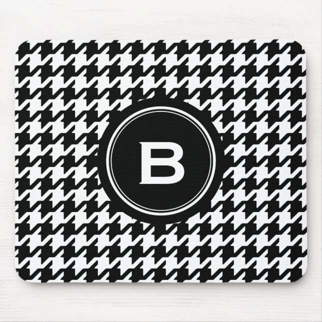 Classic black and white houndstooth with monogram mouse mat (Front)