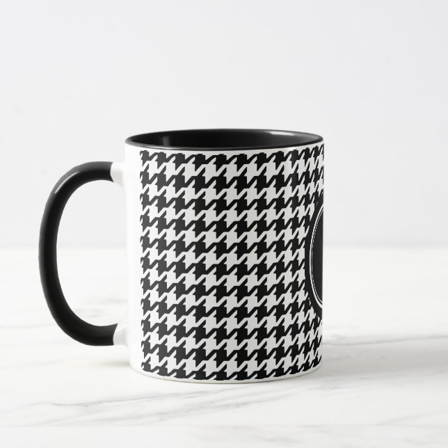 Classic black and white houndstooth with monogram mug (Left)