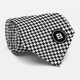 Classic black and white houndstooth with monogram tie