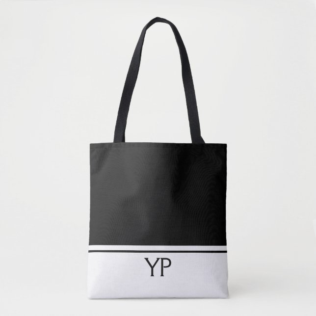 Classic Black and White Initials Monogram Tote Bag (Front)
