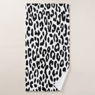 Classic Black and White Leopard Print Bath Towel