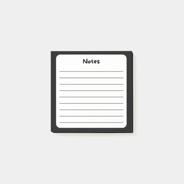 Classic Black and White Lined Sticky Note Pad  (Front)