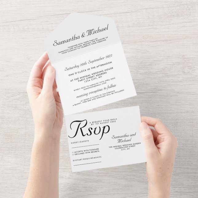 Classic Black and White Minimalist All-in-One All In One Invitation (Tearaway)