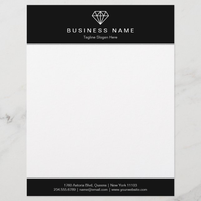Classic Black and White Modern Diamond Logo Letterhead (Front)