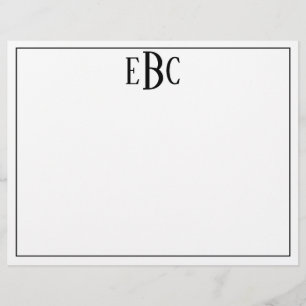 Classic Black and White Modern Monogram Notepad Custom Letterhead