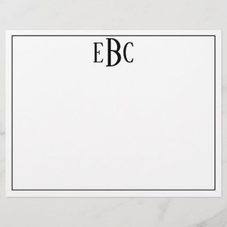 Classic Black and White Modern Monogram Notepad Custom Letterhead