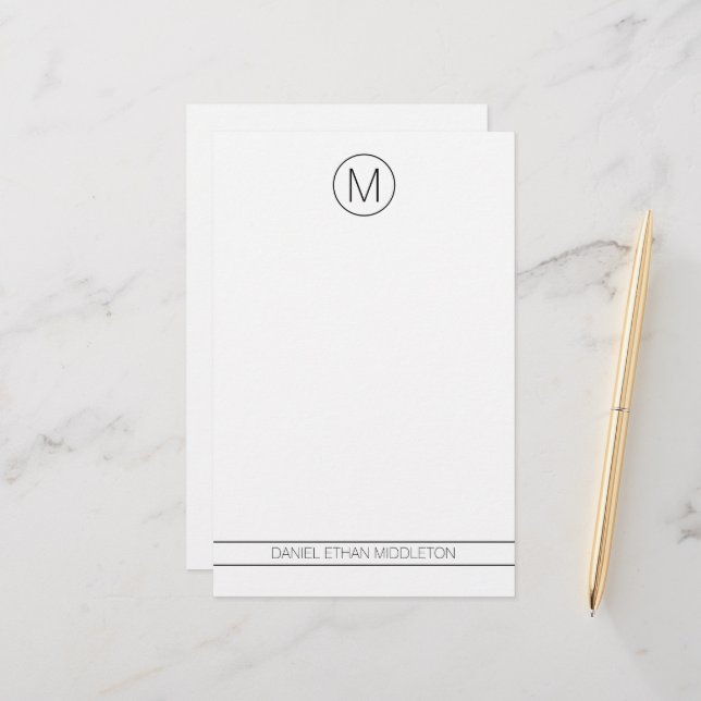 Classic Black and White Modern Monogram Stationery (Front/Back In Situ)