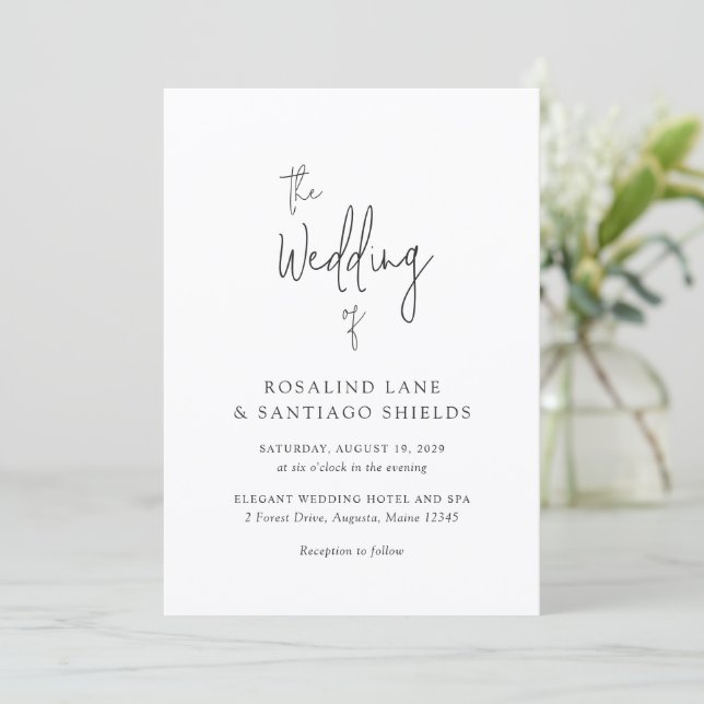 Classic Black and White Modern Wedding Invitation (Standing Front)