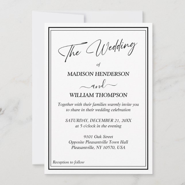 Classic Black and White Modern Wedding Invitation (Front)