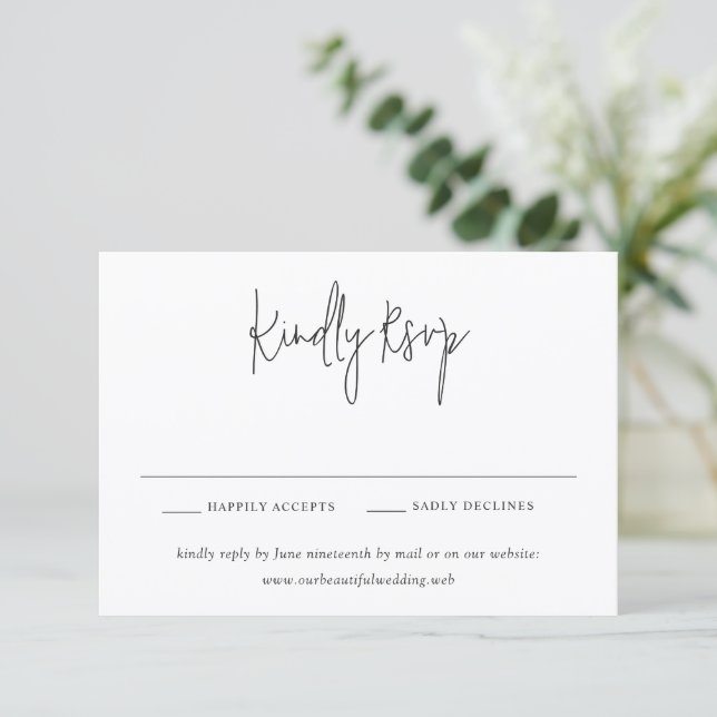 Classic Black and White Modern Wedding RSVP Card (Standing Front)