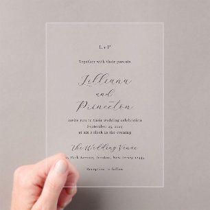 Classic Black and White Monogram Elegant Wedding Acrylic Invitations