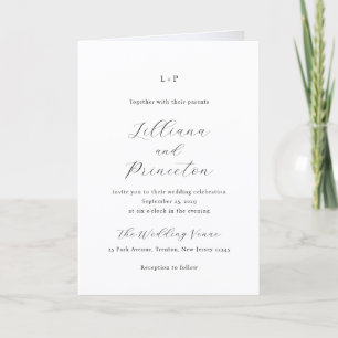 Classic Black and White Monogram Elegant Wedding Invitation