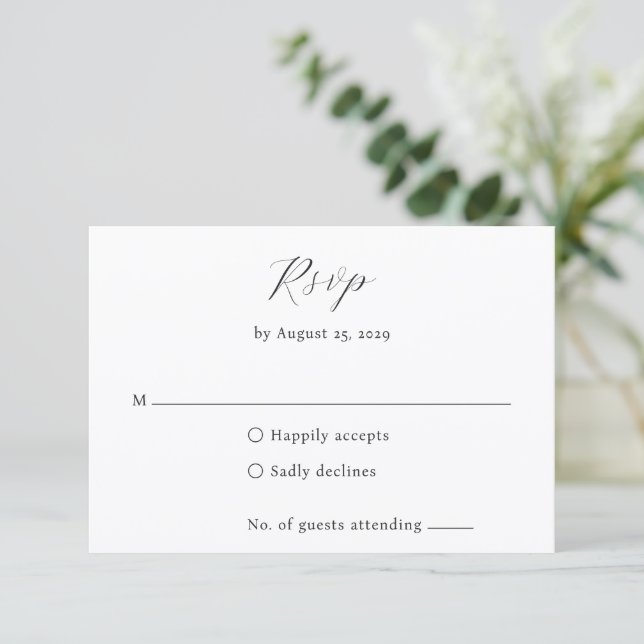 Classic Black and White Monogram Elegant Wedding RSVP Card (Standing Front)