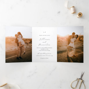 Classic Black and White Monogram Elegant Wedding Tri-Fold Invitation