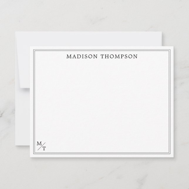 Classic Black and White Monogram Note Card (Front)