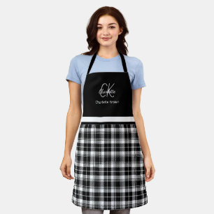 Classic Black and White Monogram Plaid  Apron