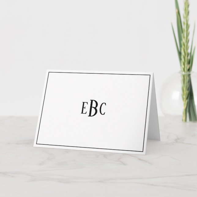 Classic Black and White Monogram Stationary Card (Front)