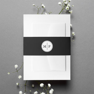 Classic Black and White Monogram Wedding Invitation Belly Band