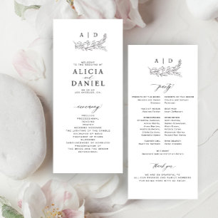 Classic black and white monogram wedding program programme