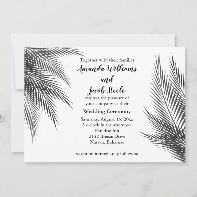 Classic Black and White Palm Leaves Wedding Invite (Front)