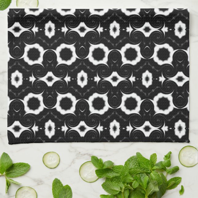 classic black and white pattern tea towel (Folded)