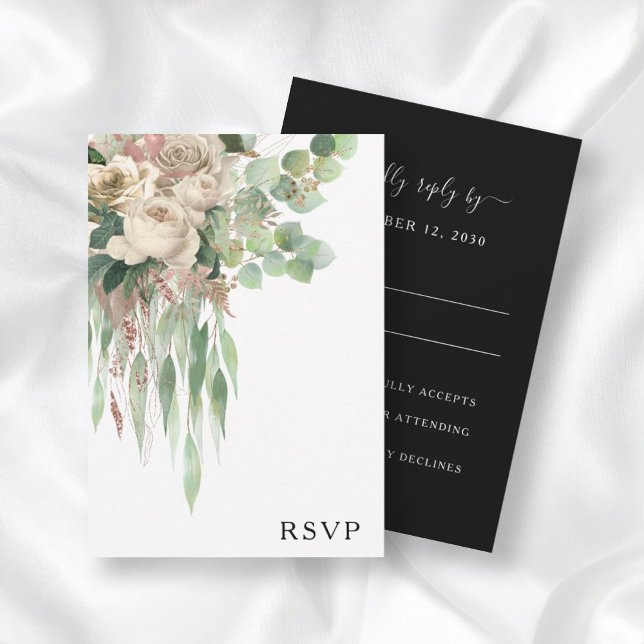 Classic Black And White Peonies Wedding RSVP Card (Creator Uploaded)