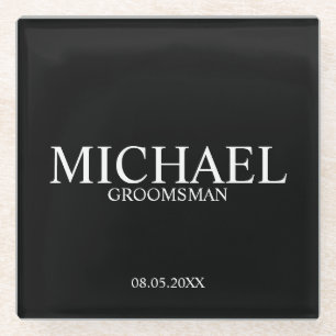 Classic Black and White Personalised Groomsmen Glass Coaster
