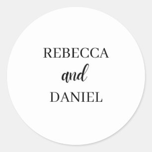 Classic Black and White Personalised Names Wedding Round Sticker