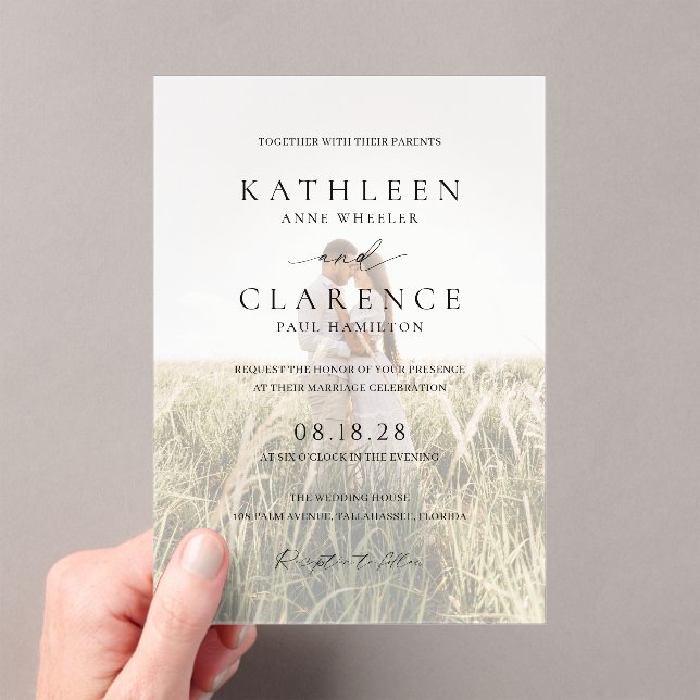 Classic Black and White Photo Elegant Wedding Acrylic Invitations (Insitu (Handheld))