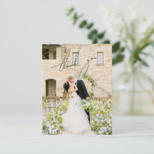 Classic Black and White Photo Elegant Wedding Thank You Card