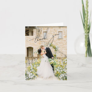 Classic Black and White Photo Elegant Wedding Thank You Card