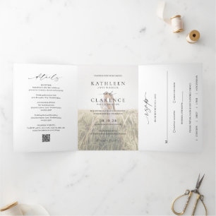 Classic Black and White Photo Elegant Wedding Tri-Fold Invitation