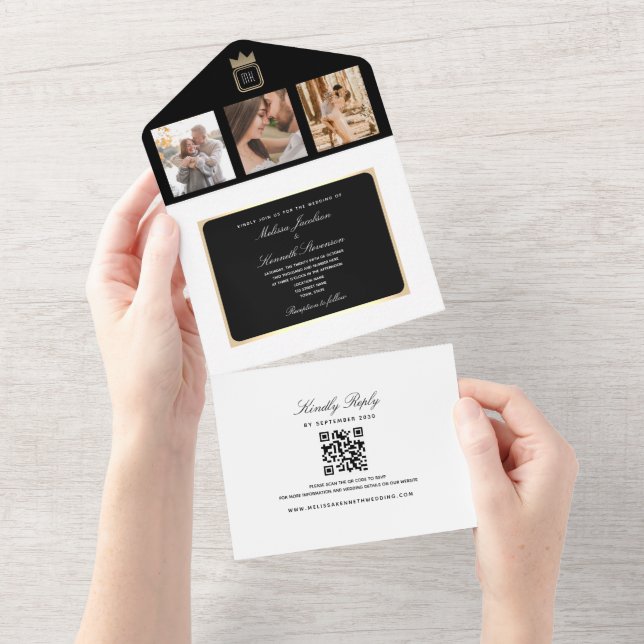 Classic Black and White Photo Wedding All In One Invitation (Tearaway)