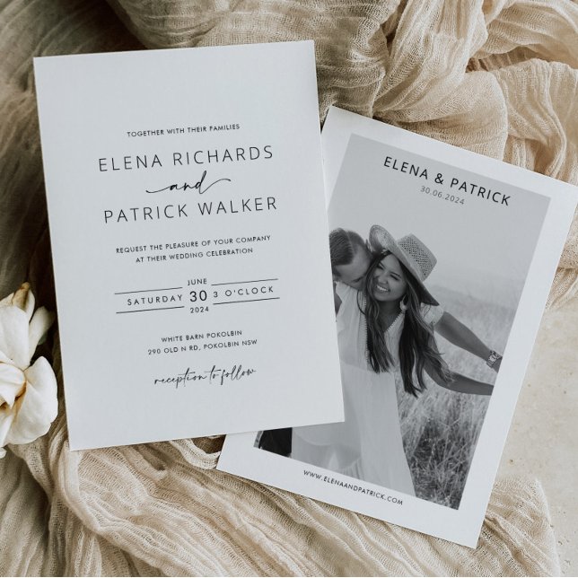 Classic Black and White Photo Wedding ELENA Invitation (Creator Uploaded)