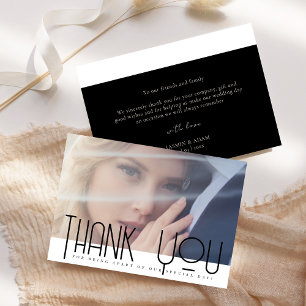 Classic Black And White Photo Wedding  Thank You Card