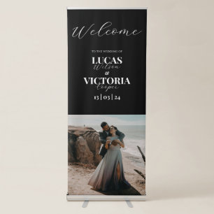 Classic Black and White Photo Wedding Welcome Retractable Banner