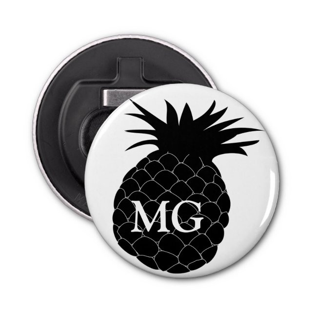 Classic Black and White Pineapple Monogram Bottle Opener (Front)