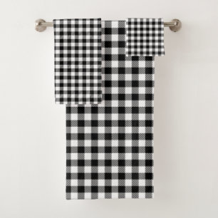 Classic Black and White Plaid Bath Towel Set