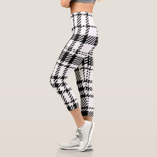 Classic Black and White Plaid Capri Leggings