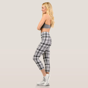  Classic Black and White Plaid  Capri Leggings