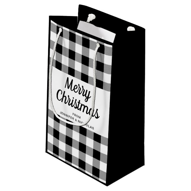 Classic Black And White Plaid  Christmas Small Gift Bag (Back Angled)