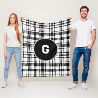 Classic Black and White Plaid Fleece Blanket