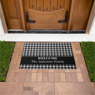 Classic Black and White Plaid Gingham  Doormat