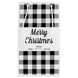 Classic Black And White Plaid Merry Christmas  Small Gift Bag