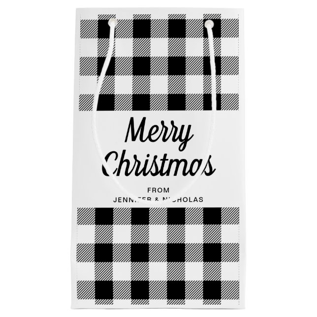 Classic Black And White Plaid Merry Christmas  Small Gift Bag (Front)