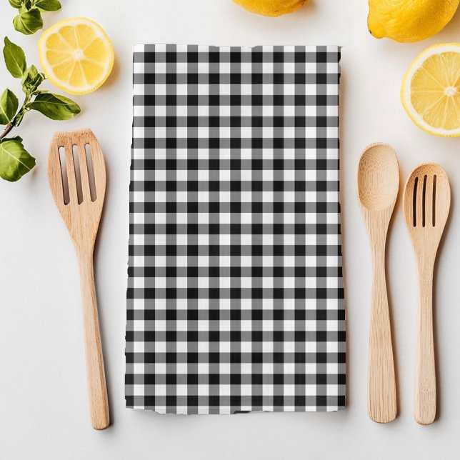 Classic Black And White Plaid Pattern Tea Towel (Classic Black And White Plaid Pattern Towel)
